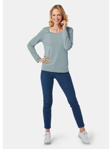 GOLDNER Kombistarkes Langarmshirt mit tonaler Zierkante in jade