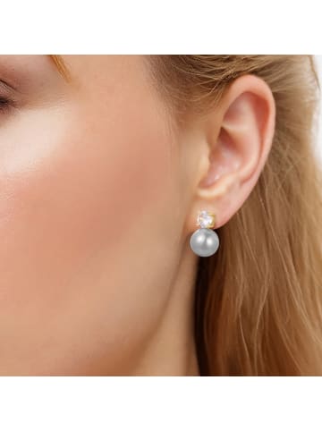Lulu & Jane Ohrringe aus Messing mit Zirkonia Glasperle in grau