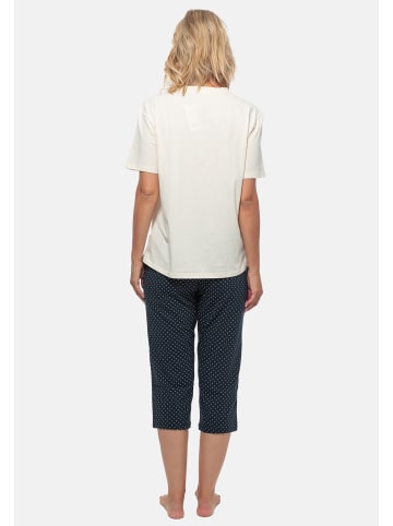 Schiesser Schlafanzug Cotton in Blau gepunktet / Creme