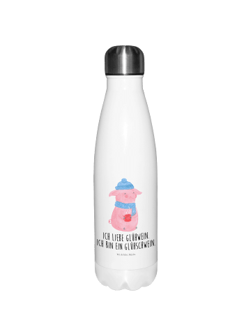 Mr. & Mrs. Panda Trinkflasche Schwein Glühwein mit Spruch in Weiß