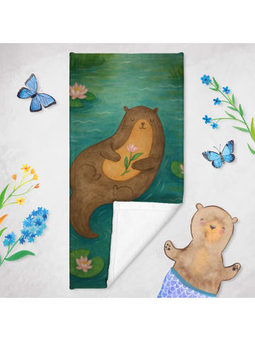 Mr. & Mrs. Panda Badhandtuch Otter Seerose Design ohne Spruch in Grau Pastell