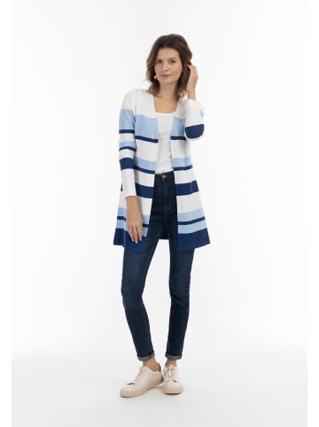 usha BLUE LABEL Damen Strick Cardigan in Weiss Blau Marine