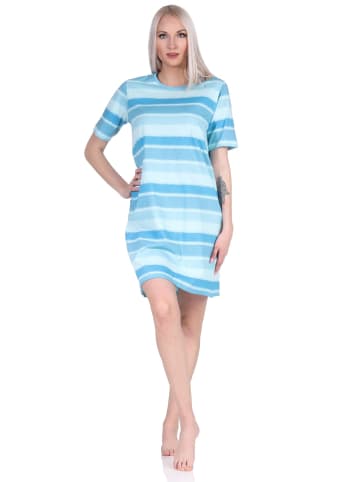 NORMANN kurzarm Nachthemd frohen Streifen Look - 73162 in blau