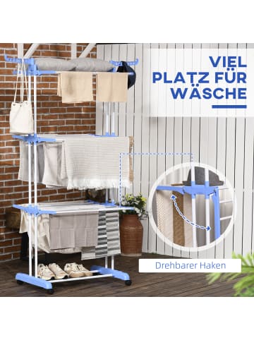 HOMCOM Wäscheständer-73L x 64B x 177H cm-Blau+Weiß