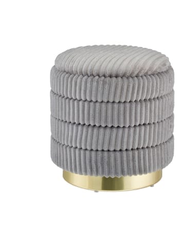 relaxdays Samthocker in Grau/ Gold - (H)43,5 x Ø 41 cm