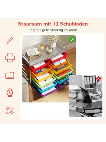 COSTWAY Rollwagen mit 12 stapelbaren Schubladen in Bunt