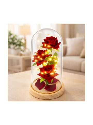 Wisam® Ewige Rose Glaskuppel LED Rot Deko 21,5 cm