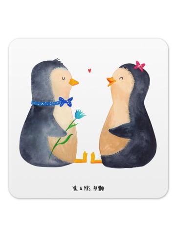 Mr. & Mrs. Panda Glasuntersetzer Pinguin Pärchen ohne Spruch in Weiß
