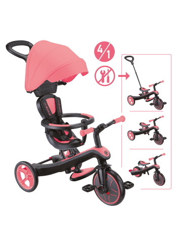 GLOBBER EXPLORER TRIKE 4in1 Kinderwagen, Dreirad und Laufrad in coral pink