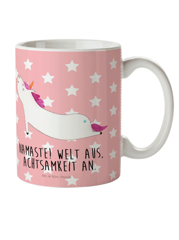 Mr. & Mrs. Panda Kindertasse Einhorn Yoga mit Spruch in Rot Pastell