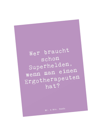 Mr. & Mrs. Panda Postkarte Spruch Ergotherapeut Held mit Spruch in Lavendeltraum