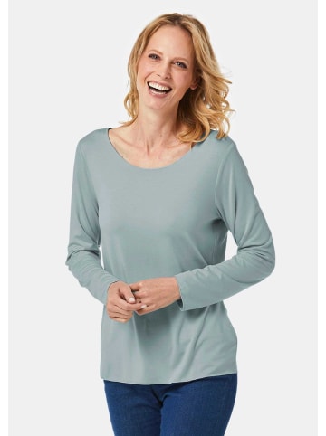 GOLDNER Kurzgröße:  Langarmshirt mit tonaler Zierkante in jade