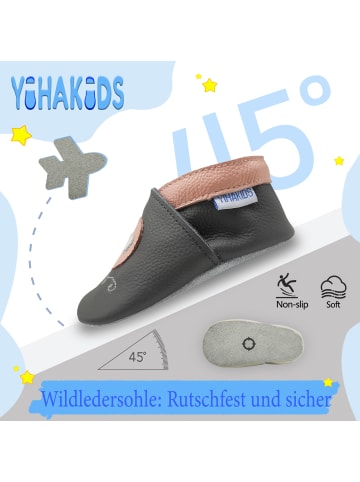Yihakids Leder-Krabbelschuhe "Liebe" in Grau