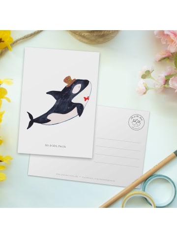 Mr. & Mrs. Panda Postkarte Orca Zylinder ohne Spruch in Weiß