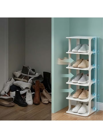 relaxdays Schuhregal "6 Ebenen" in Weiß - (B)26,5 x (H)91 x (T)30,5 cm