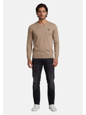 U.S. Polo Assn. Pullover USPhil – Herren V-Neck Classic Fit mit Logo-Stickerei in Camel-Blau