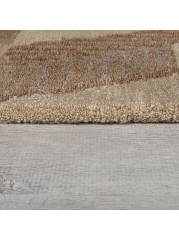 KADIMA DESIGN Wollteppich Zickzack Muster, Geometrisch, Wohnzimmer schmutzabweisend in Braun