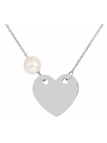 Adeliás Damen Anhänger Herz aus Edelstahl mit Kunst Perle in silber