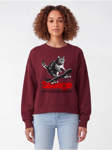 wat? Apparel Sweatshirt Savage Cat in Weinrot