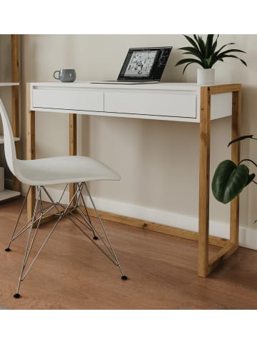 Furn.Design Schreibtisch weiß, Eiche Artisan 100 cm, Laptoptisch mit Schubkästen
