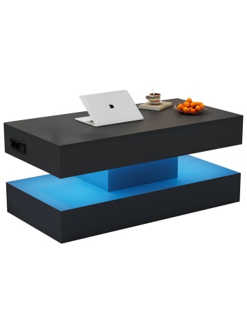 ABRIHOME Couchtisch in Schwarz mit LED Beleuchtung und Stauraum 100x50x42 cm