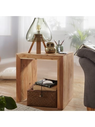 KADIMA DESIGN Beistelltisch Massivholz | Zeitlos, 60x35x60cm, Handgefertigt in Beige