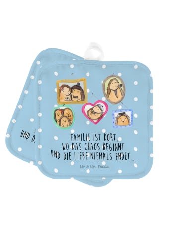 Mr. & Mrs. Panda Topflappen Igel Familie mit Spruch in Blau Pastell