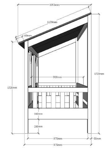 58 aufm Kessel HAUSBETT Kata 214x174x105 aus MDF+Massivholz in Weiß/Schwarz