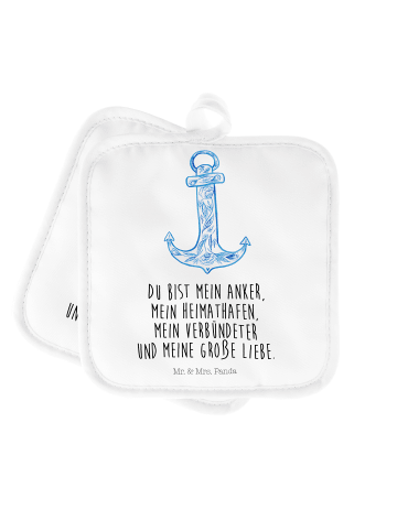 Mr. & Mrs. Panda Topflappen Anker Blau mit Spruch in Weiß