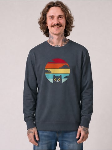 wat? Apparel Sweatshirt Retro Sunset Cat in India Ink Grey