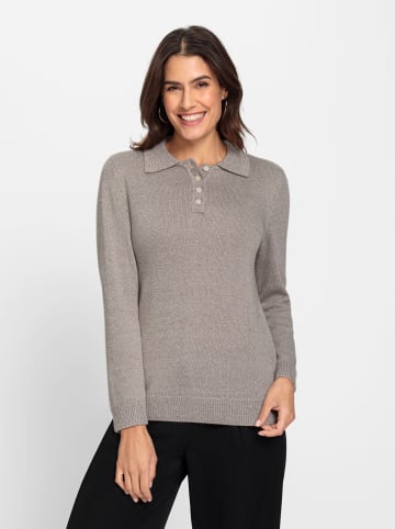 WITT WEIDEN Polopullover in taupe-meliert