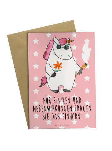 Mr. & Mrs. Panda Grußkarte Einhorn Woodstock mit Spruch in Rot Pastell