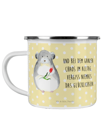 Mr. & Mrs. Panda Becher Emaille Chinchilla Blume mit Spruch in Gelb Pastell