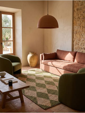 KADIMA DESIGN Naturfaser-Teppich Handgewebt BAIN Rauten Muster Wohnzimmer Modern in Olivegrün