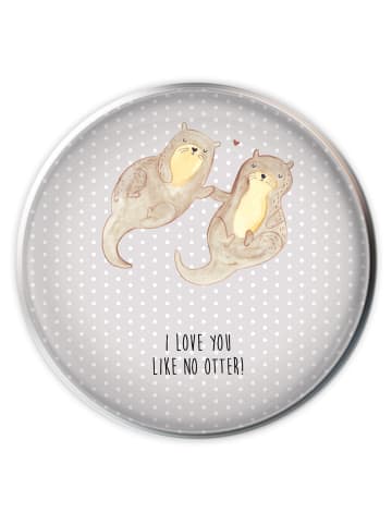 Mr. & Mrs. Panda Waschbeckenstöpsel Otter Hände halten mit Spruch in Grau Pastell