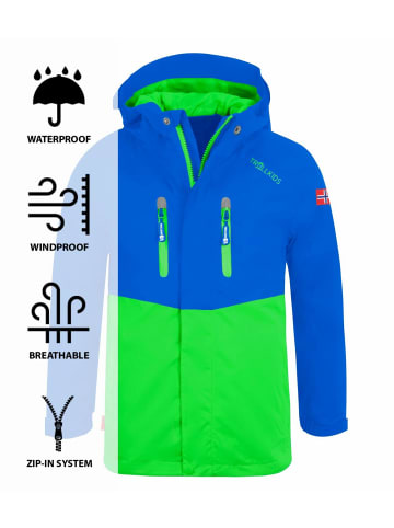 Trollkids Regenjacke "Nusfjord" in Mittelblau / Hellgrün