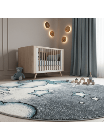 KADIMA DESIGN Kinderteppich Waschbar Bär TASNA Strapazierfähig OEKO-TEX Kinderzimmer in Blau