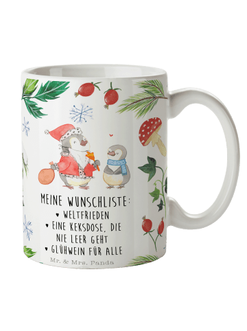 Mr. & Mrs. Panda Porzellantasse Pinguin Wunschliste mit Spruch in Weiß