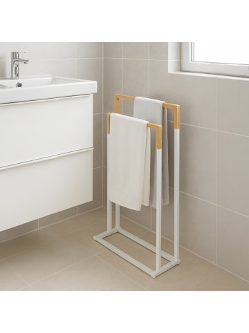 relaxdays Handtuchständer in Weiß/ Natur - (B)44 x (H)86 x (T)21 cm