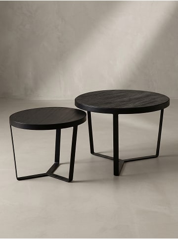 KADIMA DESIGN Couchtisch 2er Set Akazie Massivholz / Steinoptik Wohnzimmertisch