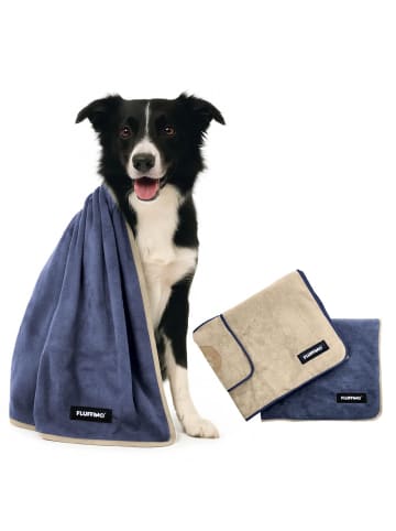 FLUFFINO Hundehandtuch Set 2-tlg. L beige/blau Bunt