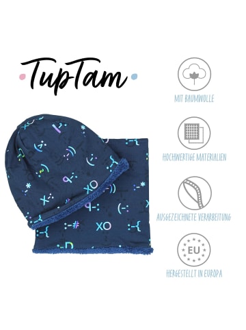 TupTam Unisex Set Kinder Beanie Mütze Schlauchschal in dunkelblau