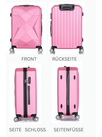 Cheffinger Reisekoffer ABS-03 Koffer 3-teilig Hartschale Trolley Set Kofferset in Rosa