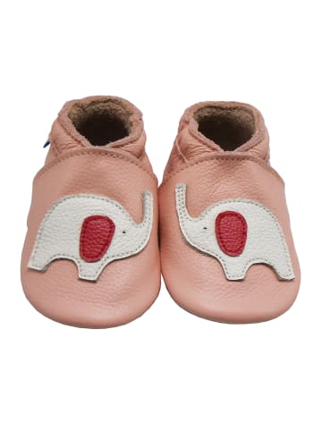 Yihakids Baby Leder Lauflernschuhe Weiche Lederpuschen Rutschfest "Elefanten" in Rosa