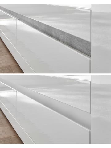 Furn.Design TV-Lowboard Hochglanz weiß Stone Design grau 150 cm, TV-Unterteil Komforthöhe