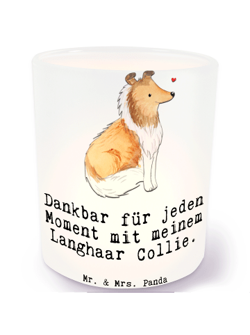 Mr. & Mrs. Panda Windlicht aus Glas Langhaar Collie Moment mit S... in Transparent