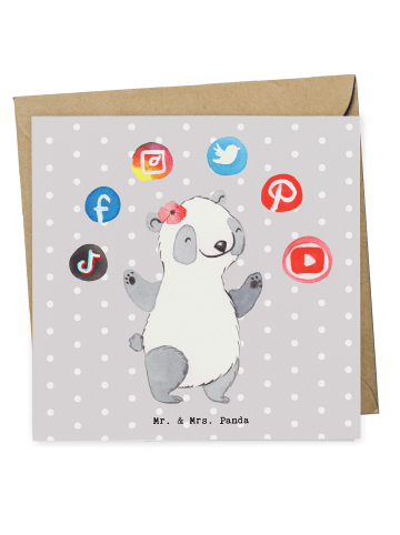Mr. & Mrs. Panda Deluxe Karte Social Media Managerin Herz ohne S... in Grau Pastell