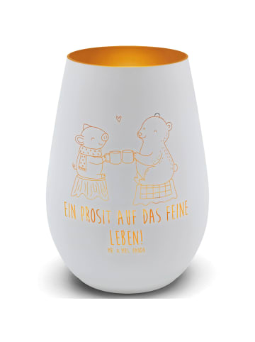 Mr. & Mrs. Panda Teelichthalter Gold Glühschwein Sause mit Spruch in Weiß