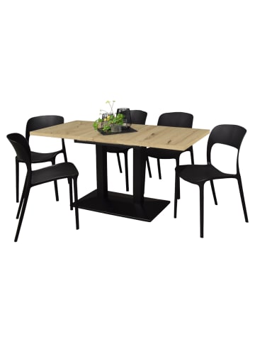 58 aufm Kessel BISTROTISCH ausziehbar Eleen 120x70x72 Schwarz/Asteiche