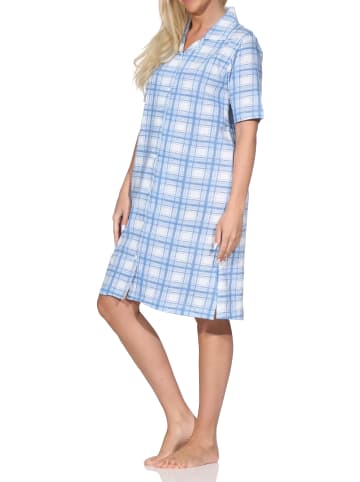 NORMANN Kurzarm Nachthemd Jersey kariert Übergrößen in blau